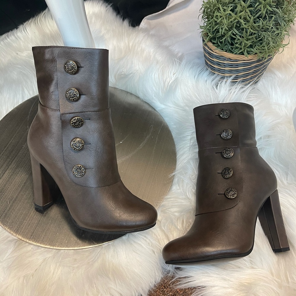 Brown button bootie